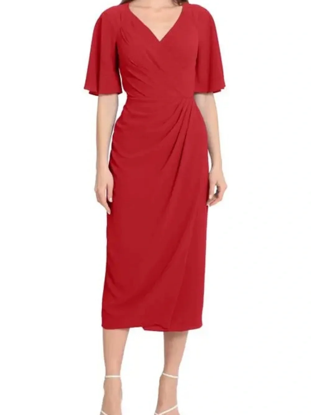 Maggy London Wine-Red Wrap-Style Midi Dress - Picture 1 of 6